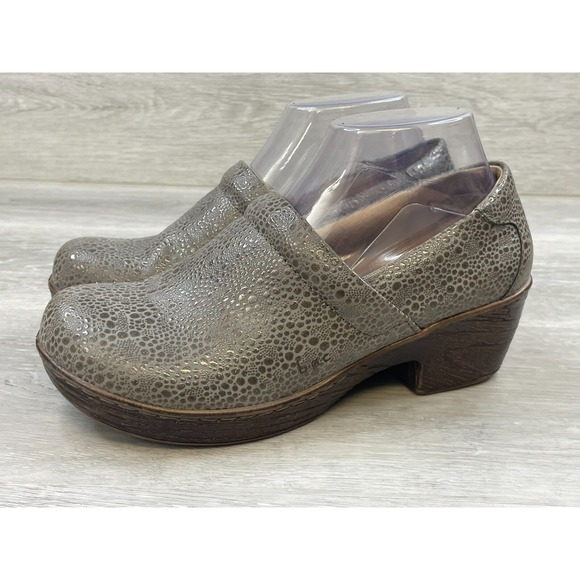 BOC Lehana C93522 Women 9M Gray Pebble Shimmer Leather Slip-On Nurses Clog Shoes - Picture 3 of 10